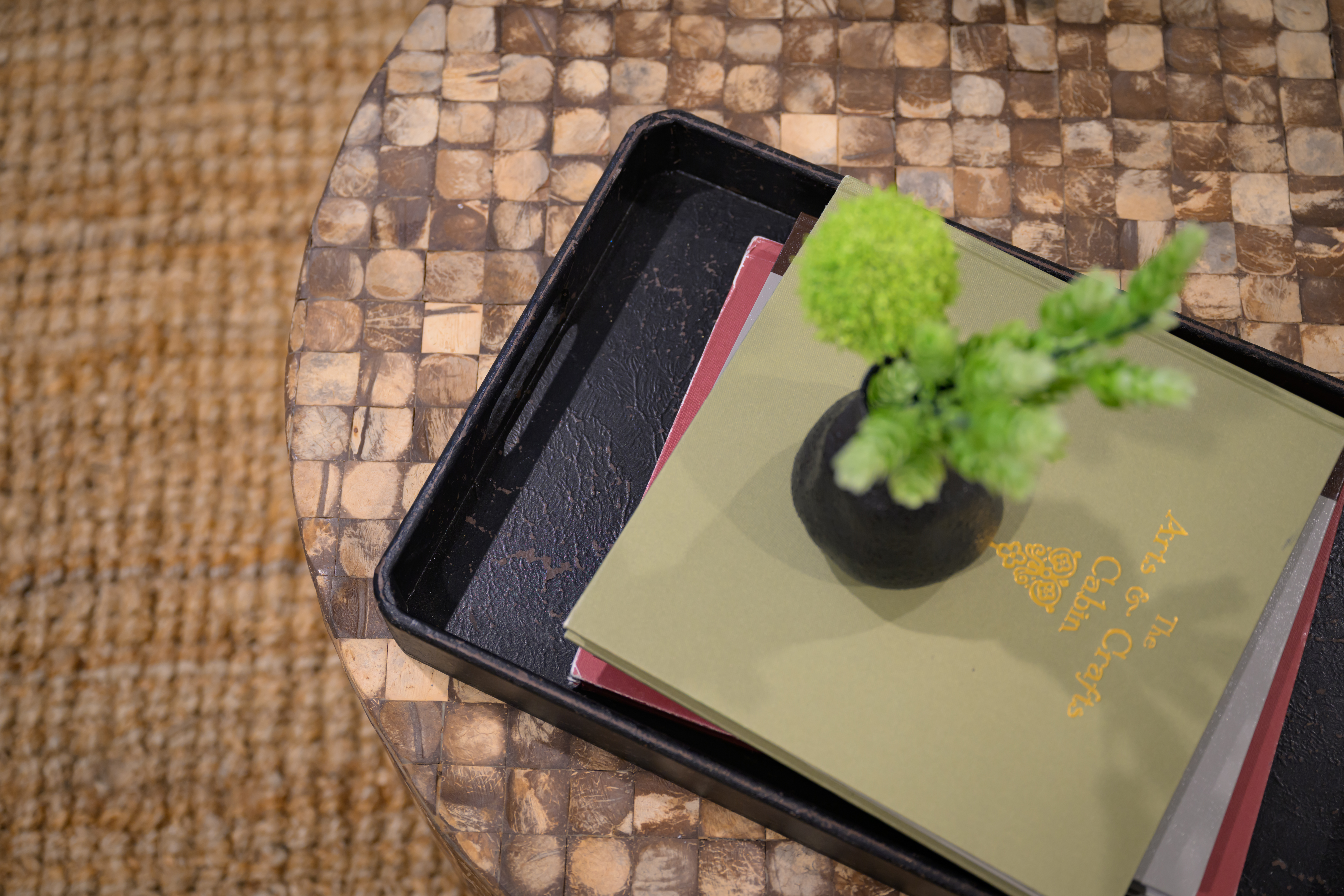 Coffee Table decorated with textural interest by Carolyn Martin Interior Design Manheim, PA