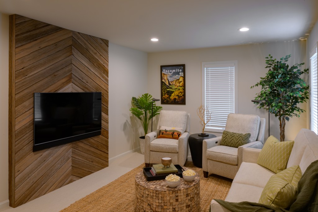 TV accent wall designed by Carolyn Martin Interior Design, Manheim, PA.