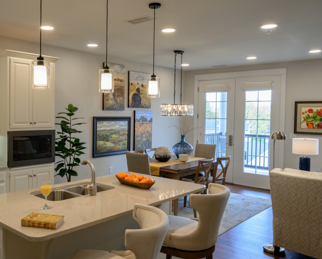 Retirement home apartment, dining room, designed by Carolyn Martin Interior Design Lititz, PA.
